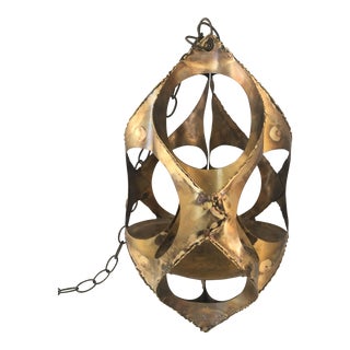 Mid Century Brutalist Brass Hanging Lantern For Sale
