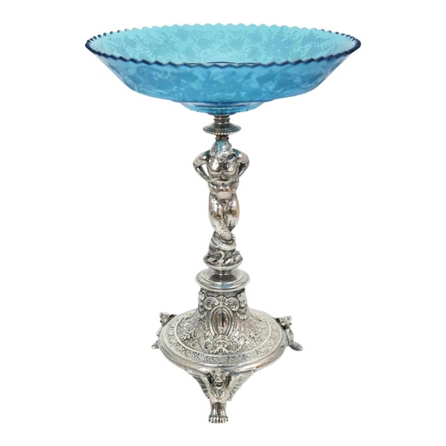 1910 Victorian Silver Plated Figural Compote Dish For Sale