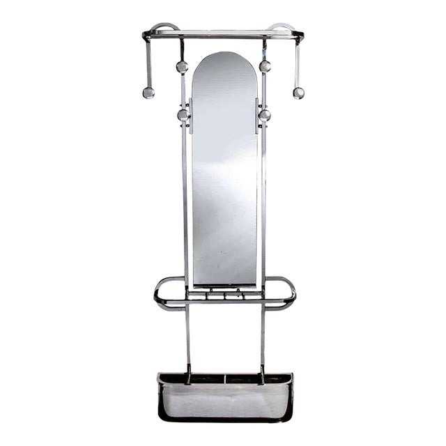 1930s Art Deco Curvilinear Coat/Umbrella Rack With Arched Mirror in Polished Chrome For Sale