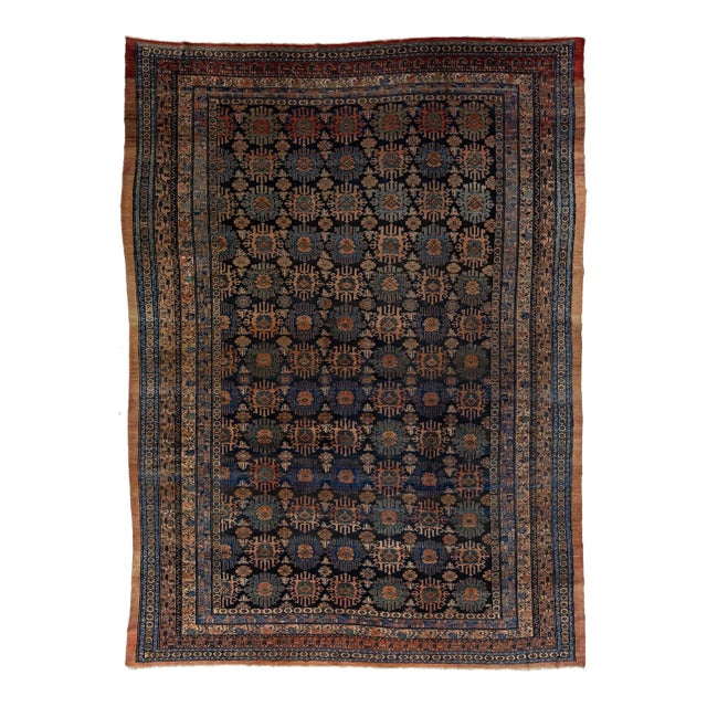 Blue Antique Persian Hamadan Wool Rug HandCrafted in the 1900s For Sale