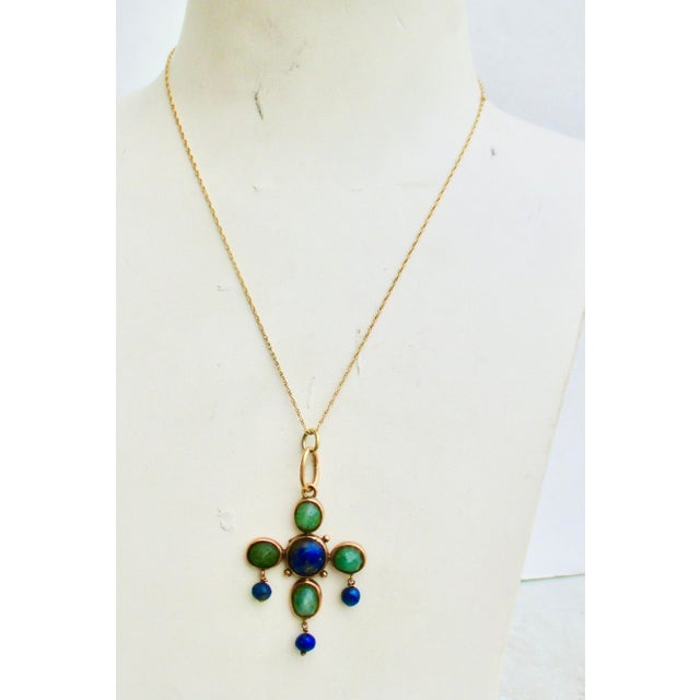 Antique 14 Kt Gold Necklace and Lapis and Agate Pendant For Sale - Image 4 of 7