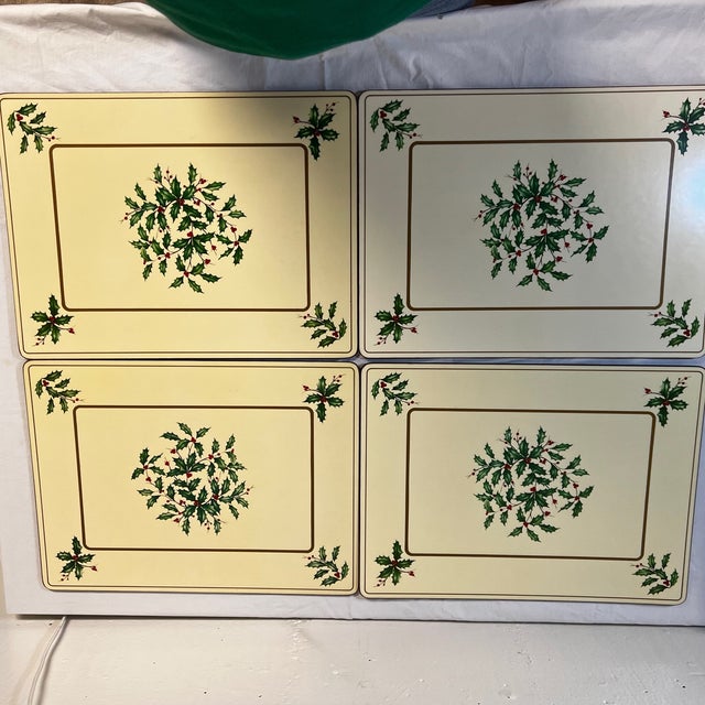 Vintage Lenox Holiday Placemats Boxed Set of 4, Holly and Berry Design
