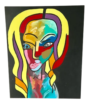 1990s 30” Abstract Pop Art Acrylic Painting “ Two Faced " - Signed Original