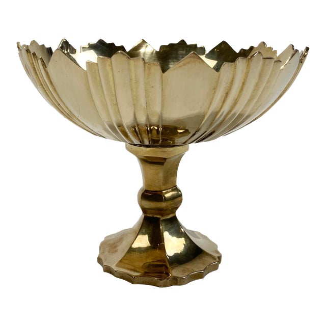 Vintage Art Deco Style Brass Compote Pedestal Bowl For Sale