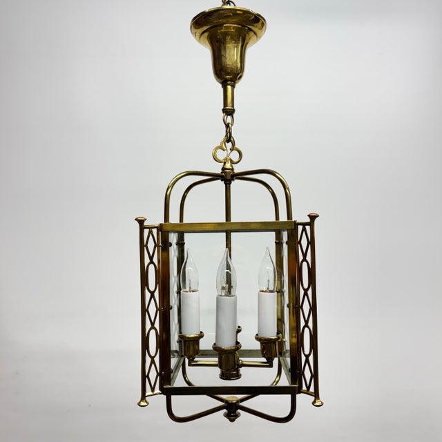 Unique Vintage Brass Four Light Lantern Hanging Fixture 26.5” Total Height 14” Max Width 4 E26 Sockets