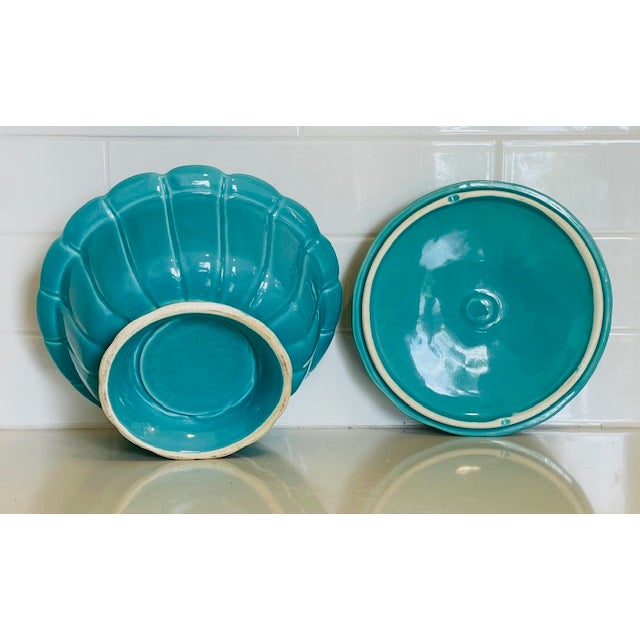 Ceramic Mid 20th Century Turquoise Ceramic Bowl With Lid, Vintage For Sale - Image 7 of 15