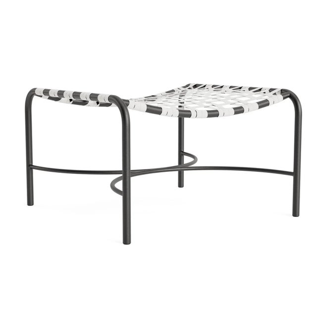 Brown Jordan Kantan Aluminum Suncloth Ottoman, Textured Pewter frame with White fabric For Sale - Image 12 of 12
