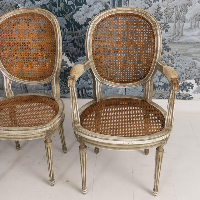 Set of Eight 19th C. French Louis XVI Oval Back Cane Chairs in Original Paint For Sale - Image 16 of 18