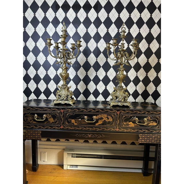 Pair of Grand Scale Brass Rococo Revival Six-Light Candelabra, 28"h For Sale - Image 9 of 15
