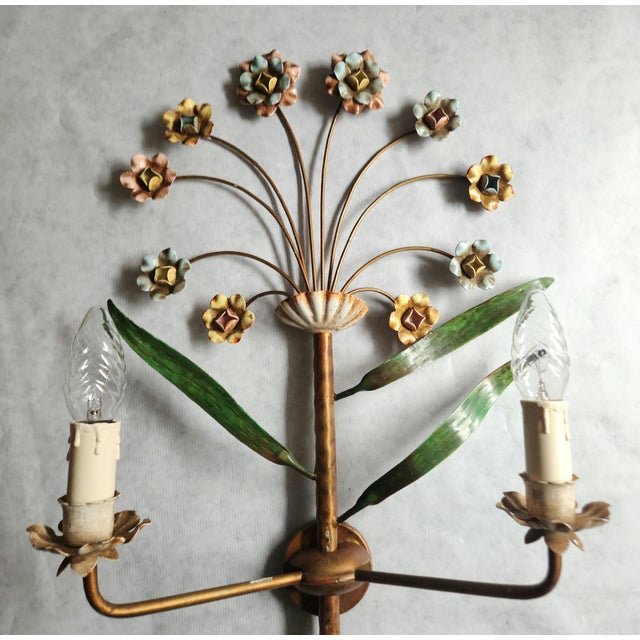 Beige Hand-Forged and Hand-Painted Florentine Wall Light, 1950s For Sale - Image 8 of 18
