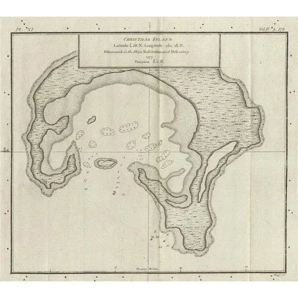 Antique Map of Christmas Island by Cook, c.1781 For Sale - Image 6 of 6