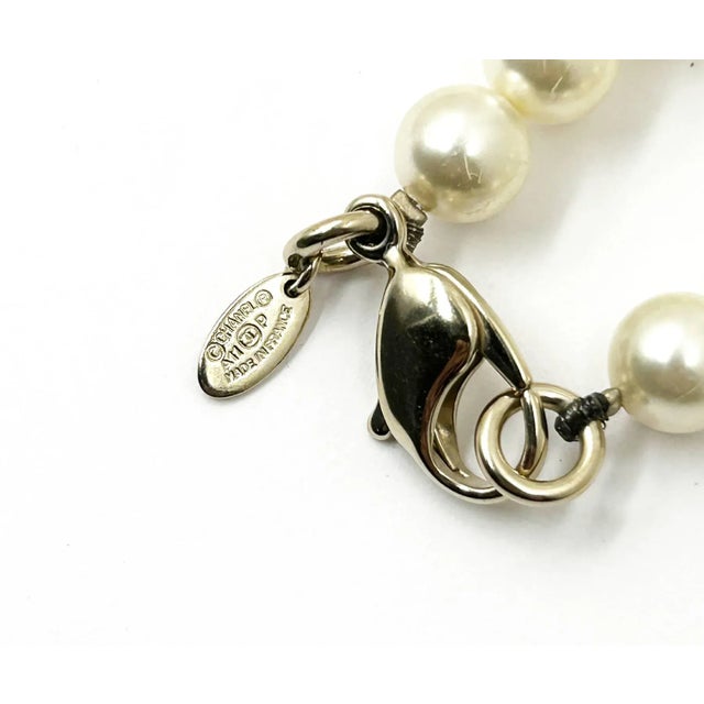 Chanel Chanel Classic 3 Gold CC Crystal Long Pearl Necklace For Sale - Image 4 of 4