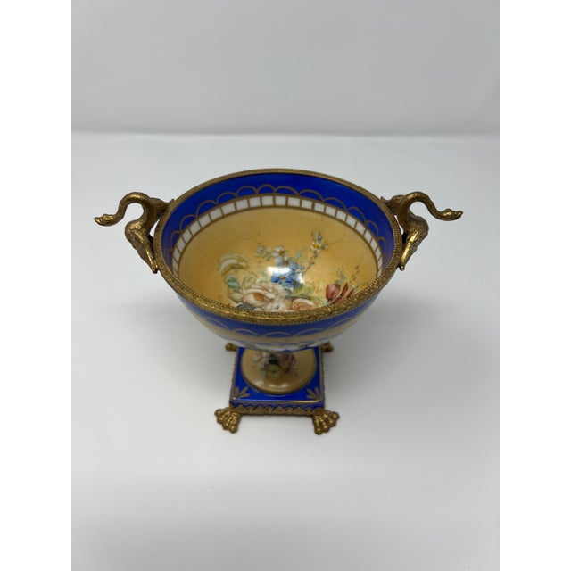 Ceramic Mid 20th Century French Limoges Neoclassical Porcelain Urn With Gilt Bronze Swan Handles For Sale - Image 7 of 12