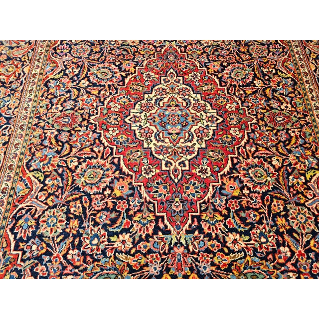 Vintage Persian Kashan Area Rug, Hand-Knotted Wool, Floral Pattern, Navy & Red, 5x7 For Sale - Image 13 of 16