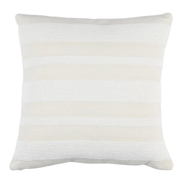 Schumacher Ohara Stripe Indoor/Outdoor 22" Pillow in Ivory For Sale