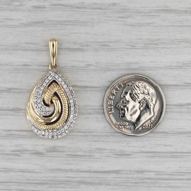 2010s 0.35ctw Diamond Swirl Teardrop Pendant 14k Yellow Gold For Sale - Image 5 of 8