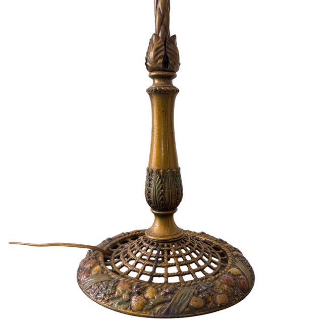 Early 20th Century Vintage Victorian-Style Brass Down-Bridge Floor Lamp With Fringed Lace Shade For Sale - Image 5 of 5