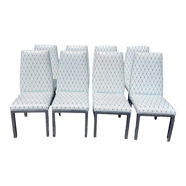 Set of 6 Custom White Leather Parsons Dining Chairs Attributed to Design Institute of America For Sale
