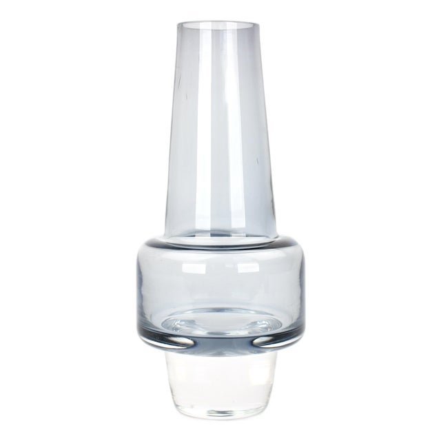 1960s Swedish Sea Glassbruk Rocket Vase by Inge Samuelsson | Atomic Age Space Vintage Mid Century Scandinavian Modern Ice Blue Grey Sommerso For Sale