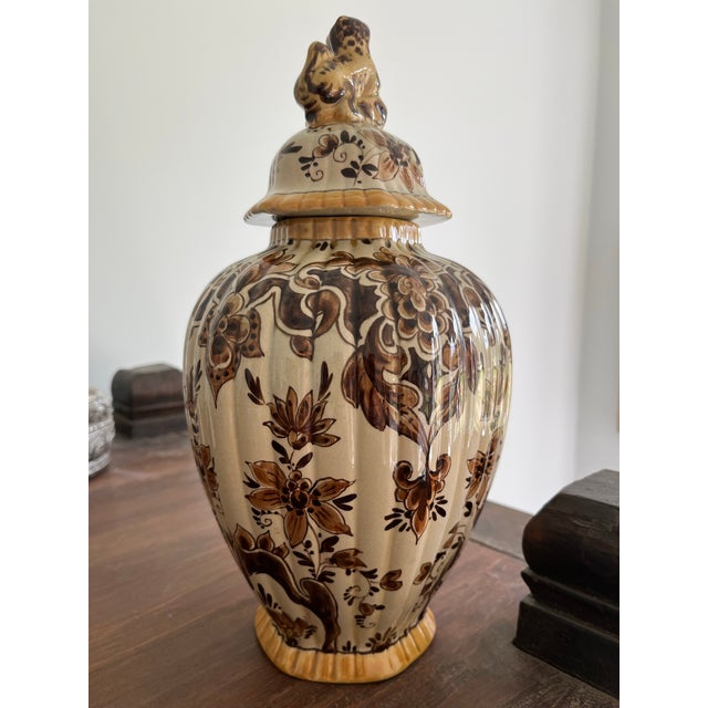 Mid-Century Modern 1940s Dutch Plateelbakkerij Zuid-Holland Gouda Lidded Vase For Sale - Image 3 of 12
