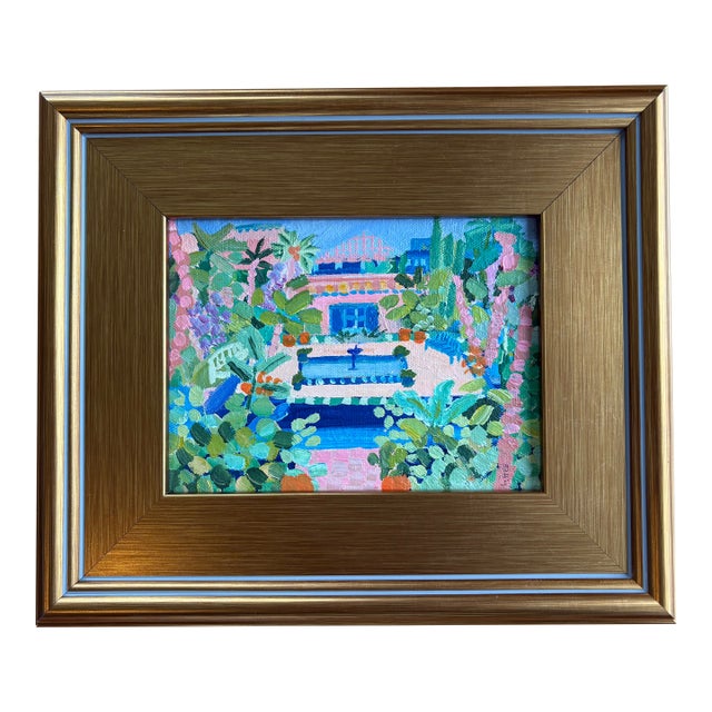 2024 Uk “Moroccan Gardens” Original Painting by Laura Gee in New Closed Corner Gold Plein Air For Sale