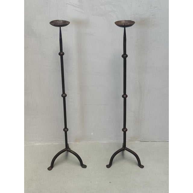 Vintage Brutalist Iron Floor Candleholders, Set of 2 For Sale - Image 6 of 10