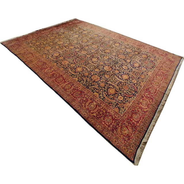 Antique Kerman Carpet, Persian Handmade Oriental Rug, Red and Blue, Allover For Sale - Image 4 of 13