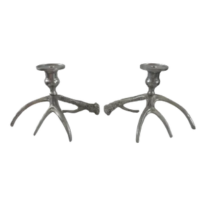 Contemporary Aluminum Stag Horn Antler Candle Holders Pair