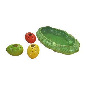 Easter Flower Egg-Shaped Pin Vases with Decorative Bowl, Set of 4