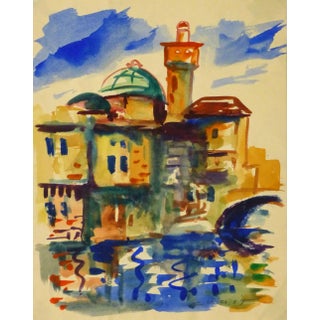 Thelma Chait, Mid-Century Townscape Watercolor For Sale