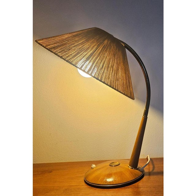 Teak and Sisal Table Lamp from Temde Leuchten, Switzerland, 1960s For Sale - Image 6 of 8