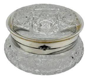 Antique Large Cut Crystal & Silverplate Hinged Vanity or Dresser Box