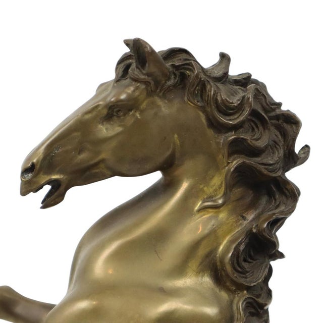 Vintage Feng Shui Bronze Rearing Horse Statue, 1950s For Sale - Image 13 of 16