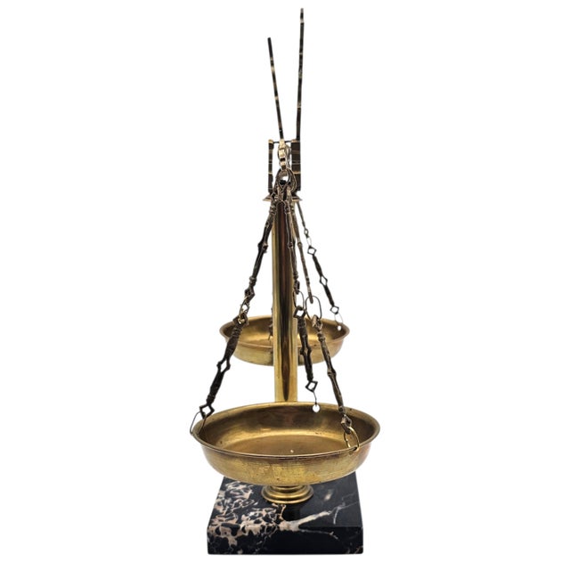 Stone Mid Century Scales of Justice Brass Marble Desk Sculpture 13" For Sale - Image 7 of 13