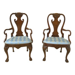 Pair Baker Stately Homes Walnut Dining Room Armchairs For Sale