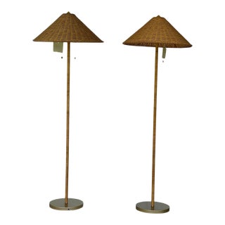 Pair of 21st Century Lillian August Coastal Rattan Floor Lamps For Sale