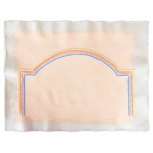 Original Painting | Modern Lines Abstract Pastel Peach Painting With Embroidery, 16 X 20 In, Emily Keating Snyder