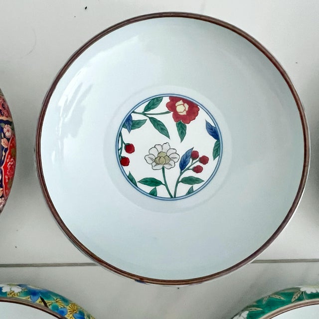 Japanese Colorful Medium Bowls From Japan Arita Ware Gozan Kiln Floral Nature - Set of 5 For Sale - Image 12 of 12