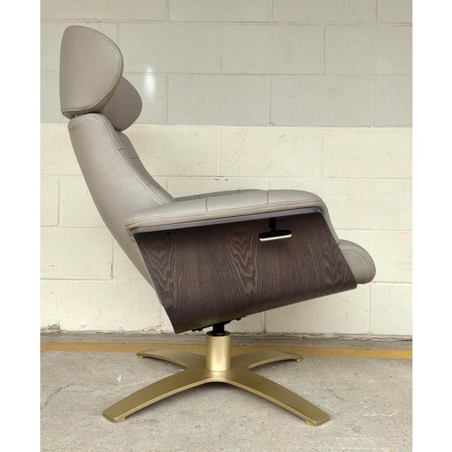 Mid-Century Modern Mid-Century Modern Eames Style Italian Gray Leather Lounge Chair and Ottoman For Sale - Image 3 of 8