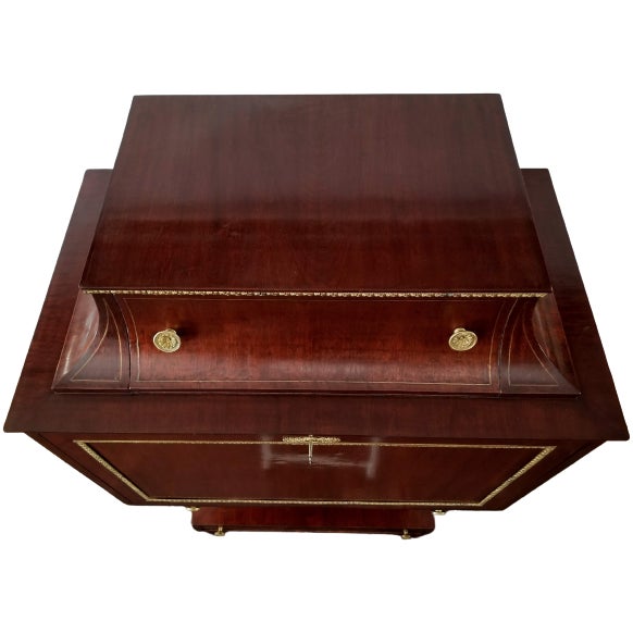 Neoclassical Empire Neo Classical Biedermeier Lyre Shaped Mahogany Secretaire Desk/ Dolphins & Armolu - Abattant Secretary Desk For Sale - Image 3 of 12