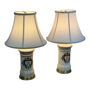 Ceramic Apothecary Vintage Column Table Lamps, Pair