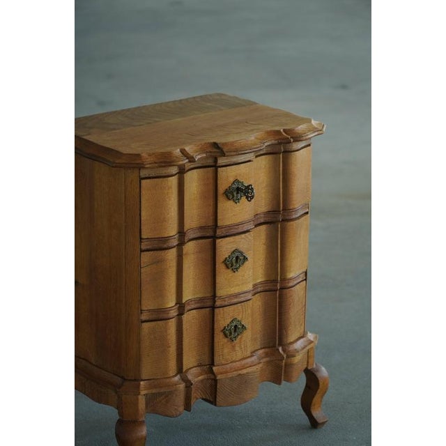 Danish Baroque Revival Three-Drawer Chest in Oak with Brass Hardware, 1940s For Sale - Image 13 of 18