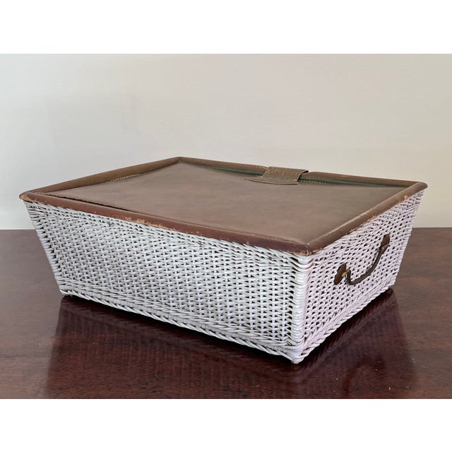 Early 20th Century Mark Cross Leather and Wicker Basket Sewing Box With Silk Lining For Sale - Image 11 of 18