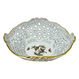 Porcelain Openwork Basket with Rothschild Pattern from Herend Hungary