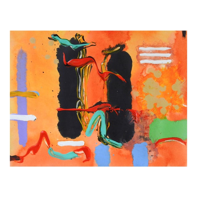 Contemporary Abstract Expressionist Orange & Black Painting For Sale