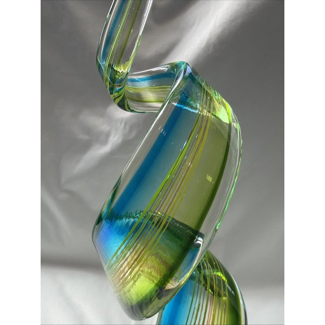 Murano Vintage MCM Murano Hand Blown Blue Green Spiral Ribbon Swirl Glass Figurine For Sale - Image 4 of 6