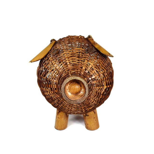 Mid 20th Century Hand Woven Wicker and Bamboo Large Pig Basket Chairish