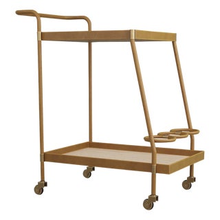 Arteriors Home Sanders Leather & Blonde Oak Bar Cart - Brand New For Sale