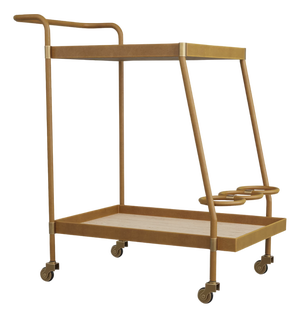 Brand New Arteriors Home Sanders Leather & Blonde Oak Bar Cart