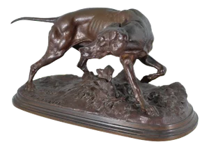 Pierre Jules Mene Bronze, "Chien Braque a La Feuille"